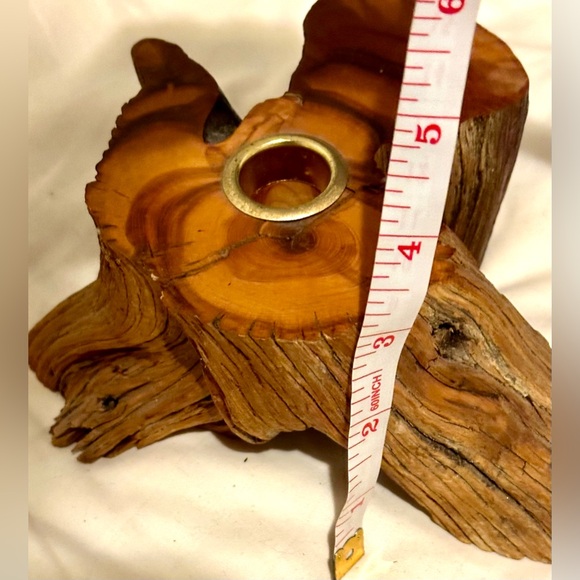 Vintage 70s Mid Century Candle Holder Raw Edge Wood Mountain Cabin Candleholder - Picture 12 of 16